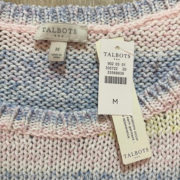 Talbots Multicolor Striped Knit Sweater M NWT Pastel Cotton Blend 3/4 Sleeve - Picture 3 of 7